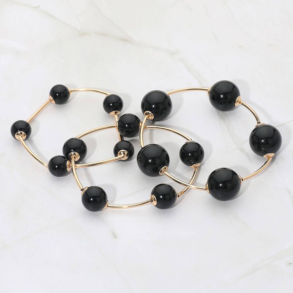 3PCS - Pearl Stretch Multi Layered Bracelets: Silver