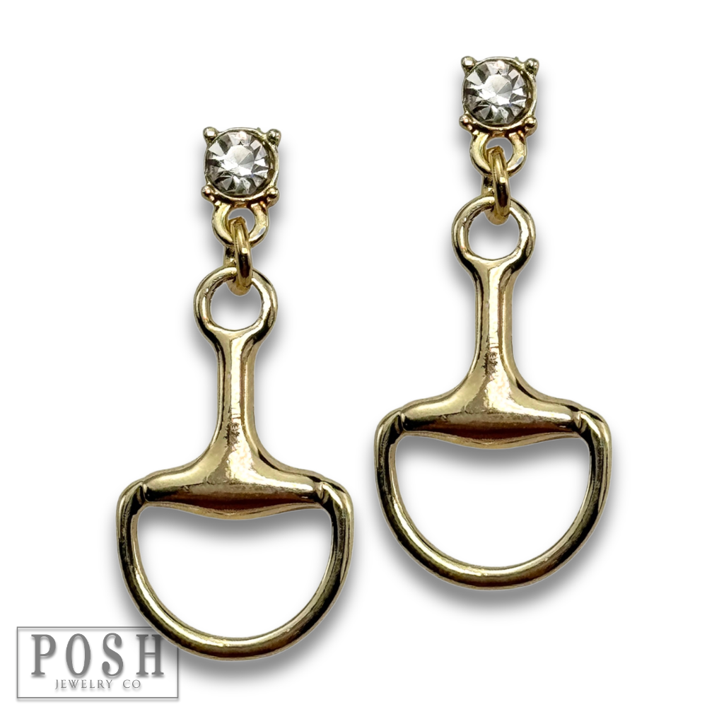 Equestrian charm rhinestone earring: Gold