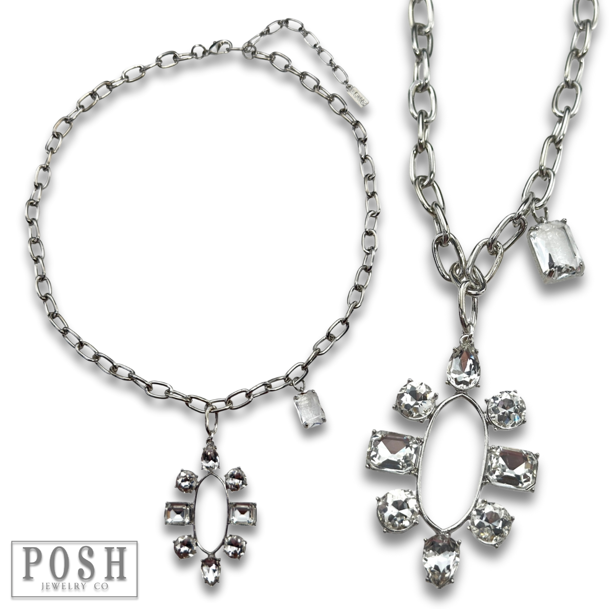 Rhinestone pendant and chain necklace: Gold