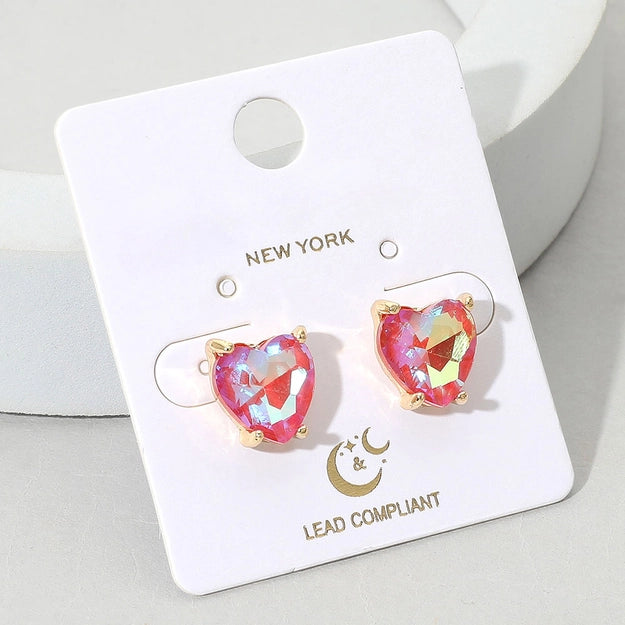 Heart Studs Neon Coral AB