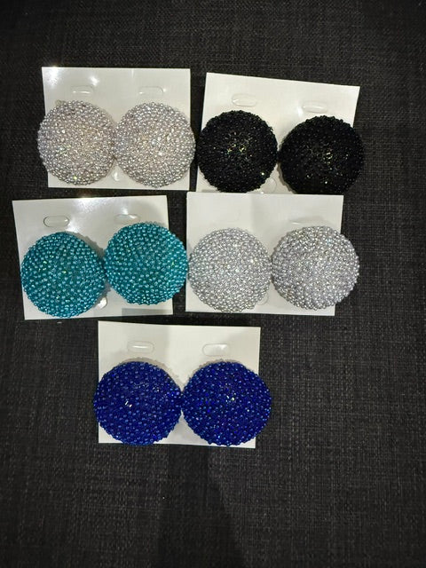 Multi Color Pearls Round Button Earrings
