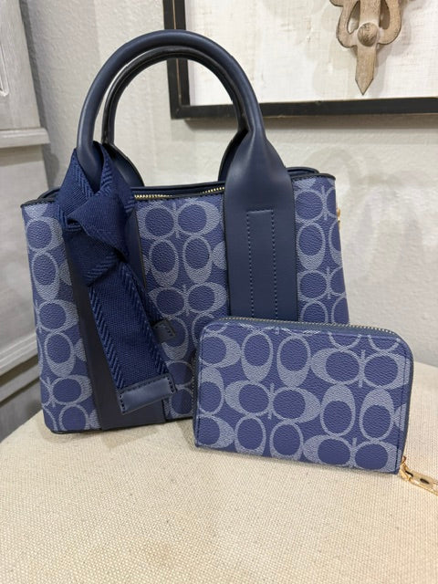 Navy Top Handle Crossbody Tote with Tie