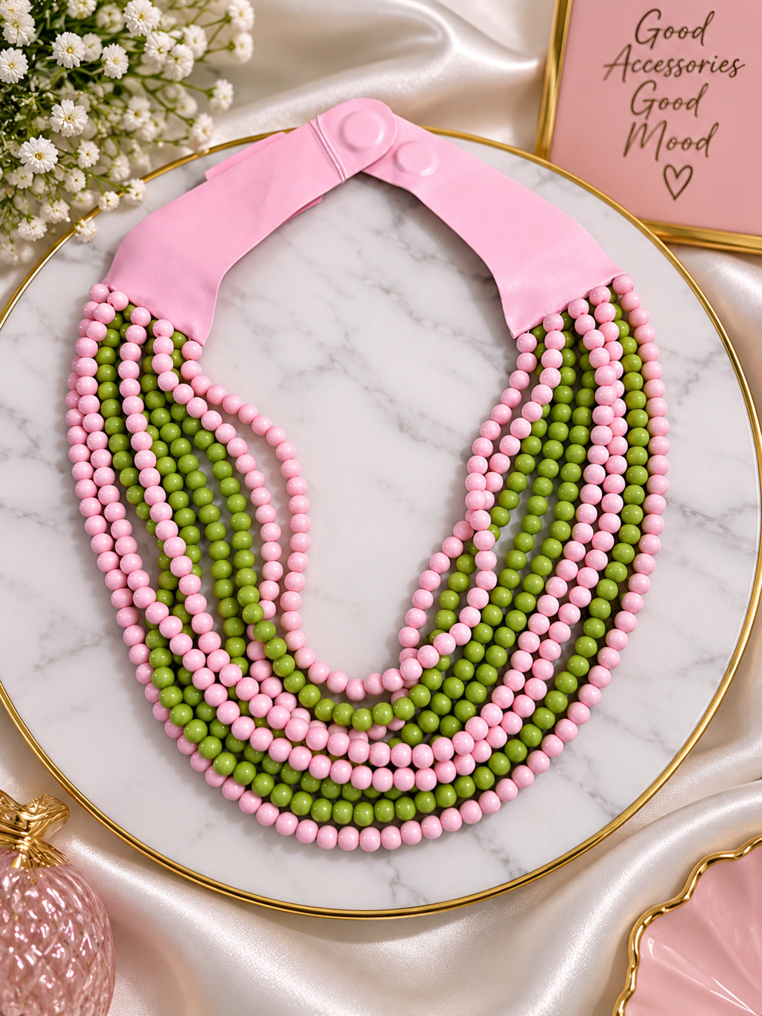 Pastel Pink and Green Necklace
