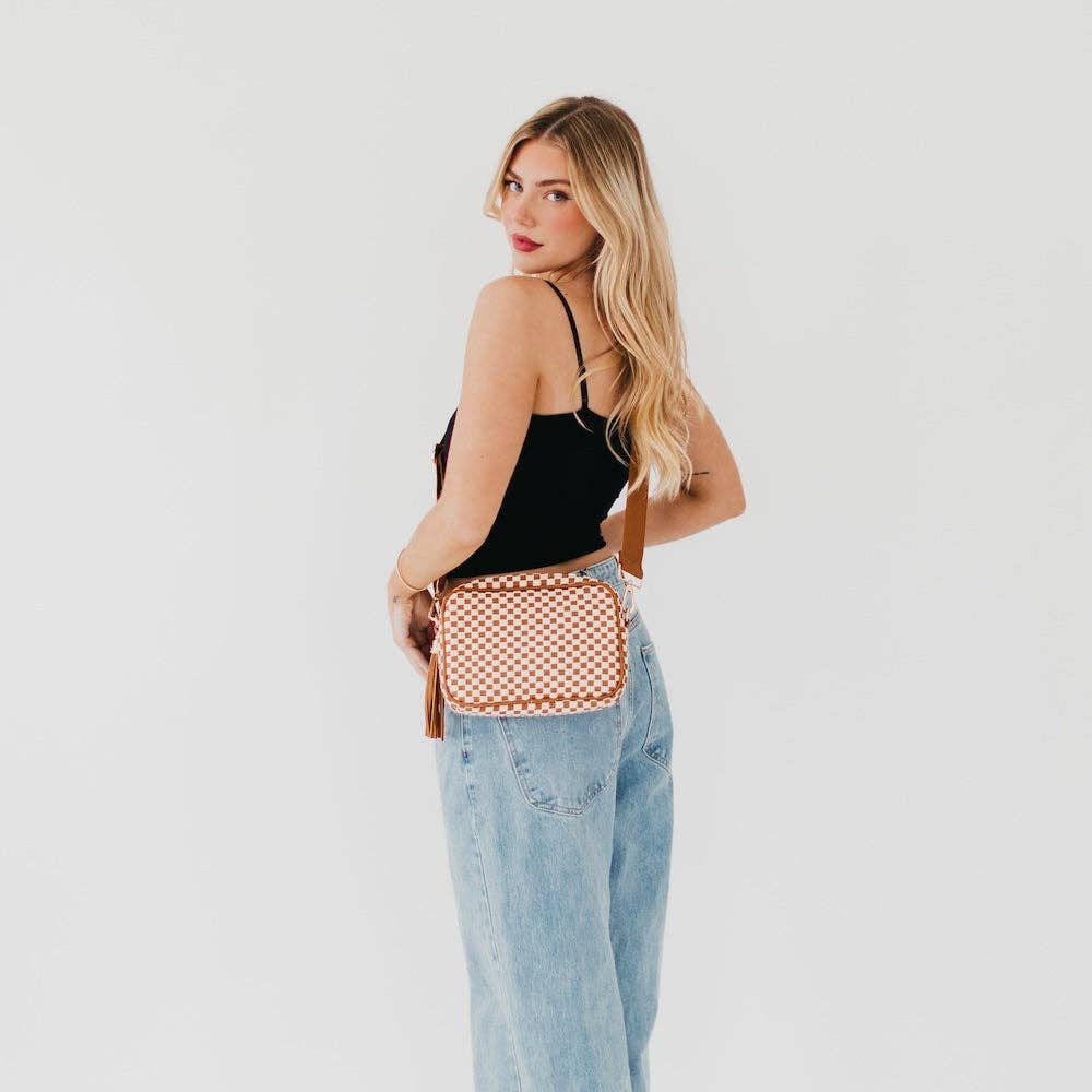 Woven Willow Camera Crossbody Bag Wholesale: Brown