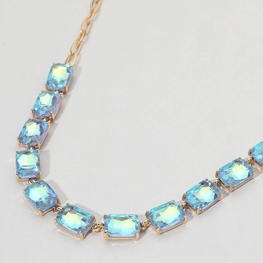 Cushion Rectangular Stone Cluster Link Evening Necklace: AB,Lavender