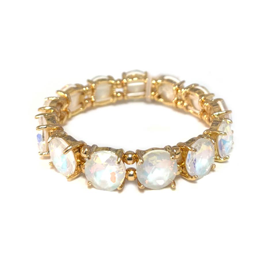 Round Cut Glass Stretch Bracelet: NEON MINT AB