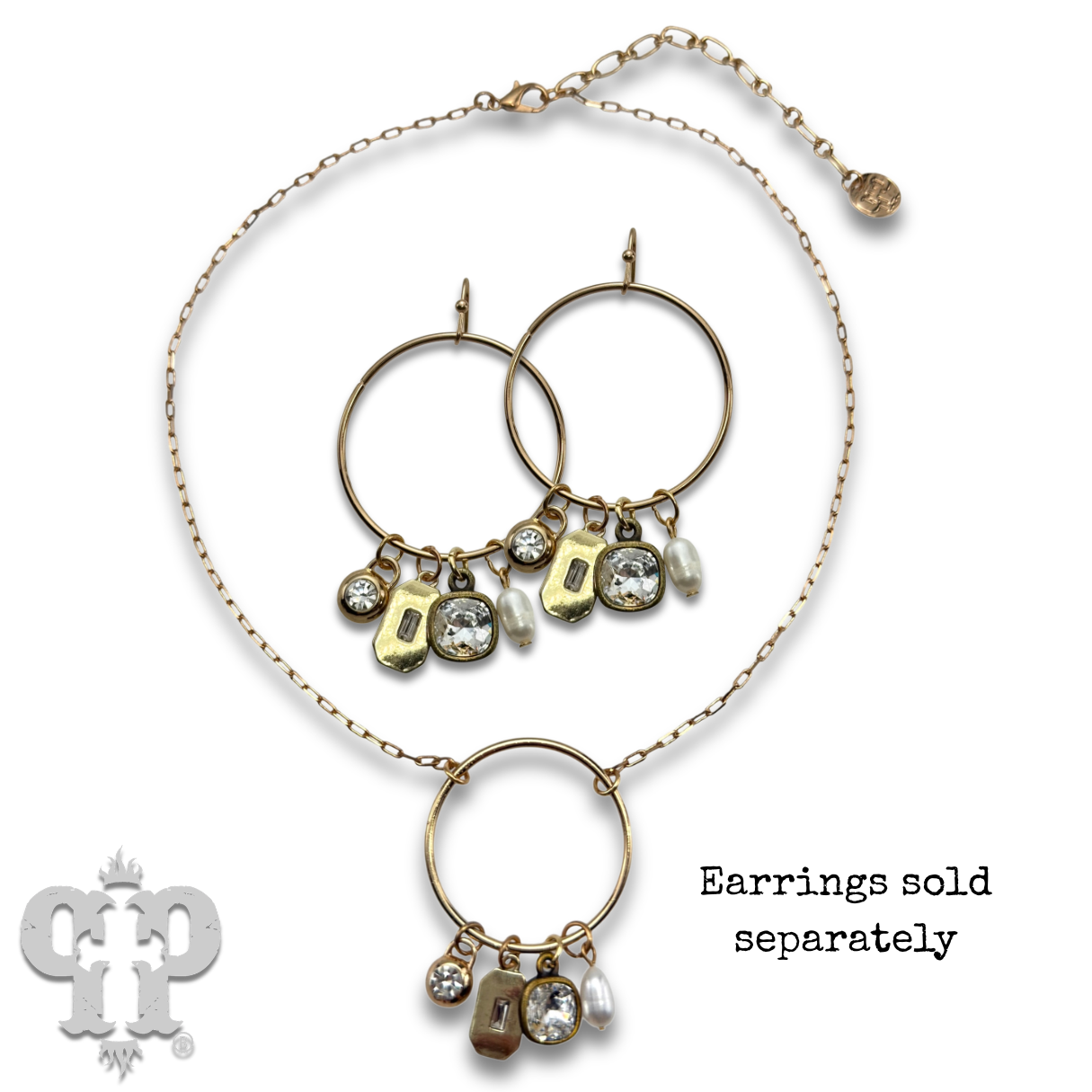 Circle charm necklace, Austrian crystal: Gold