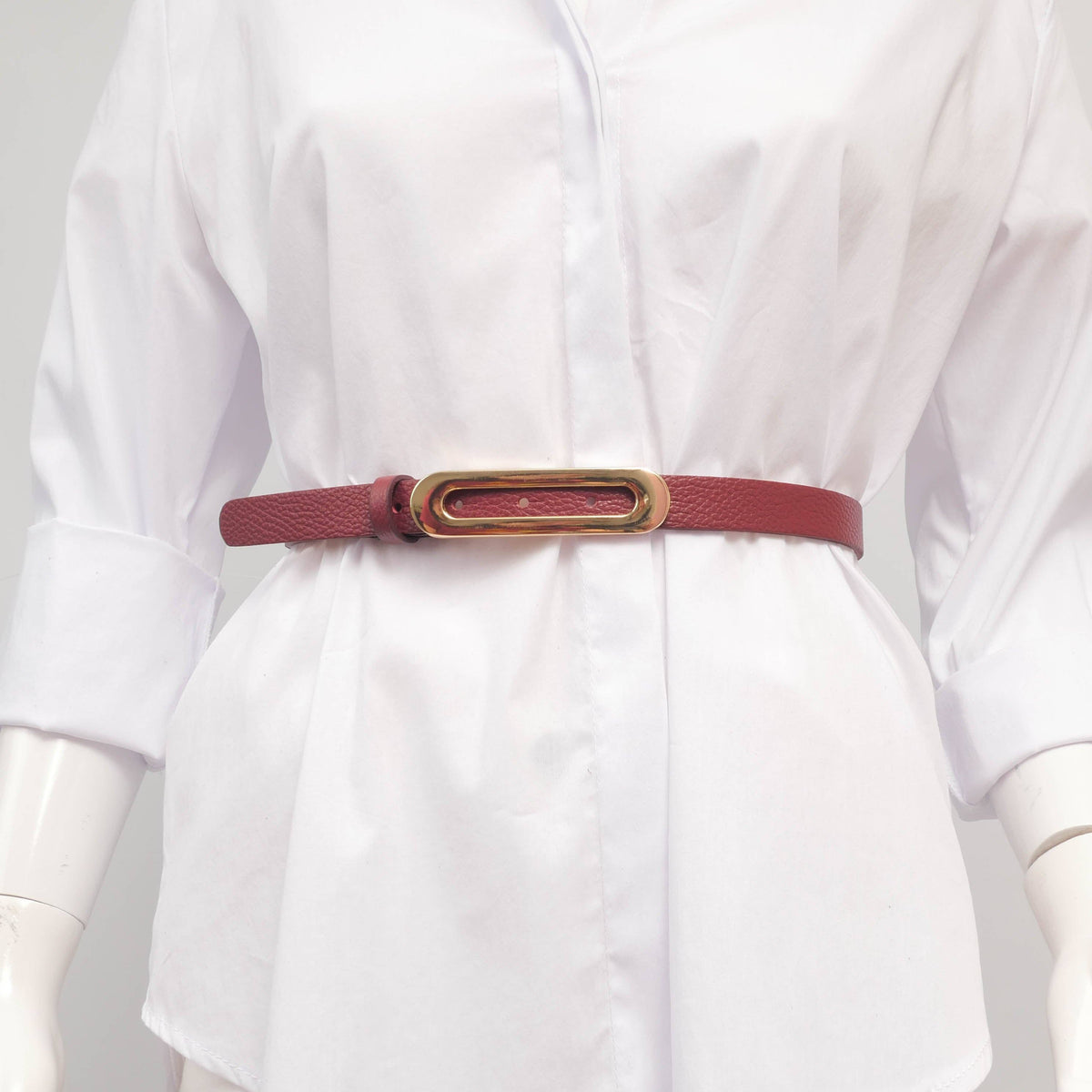 Slim leather belt with gold oval buckle – ref BK0101: Marron F