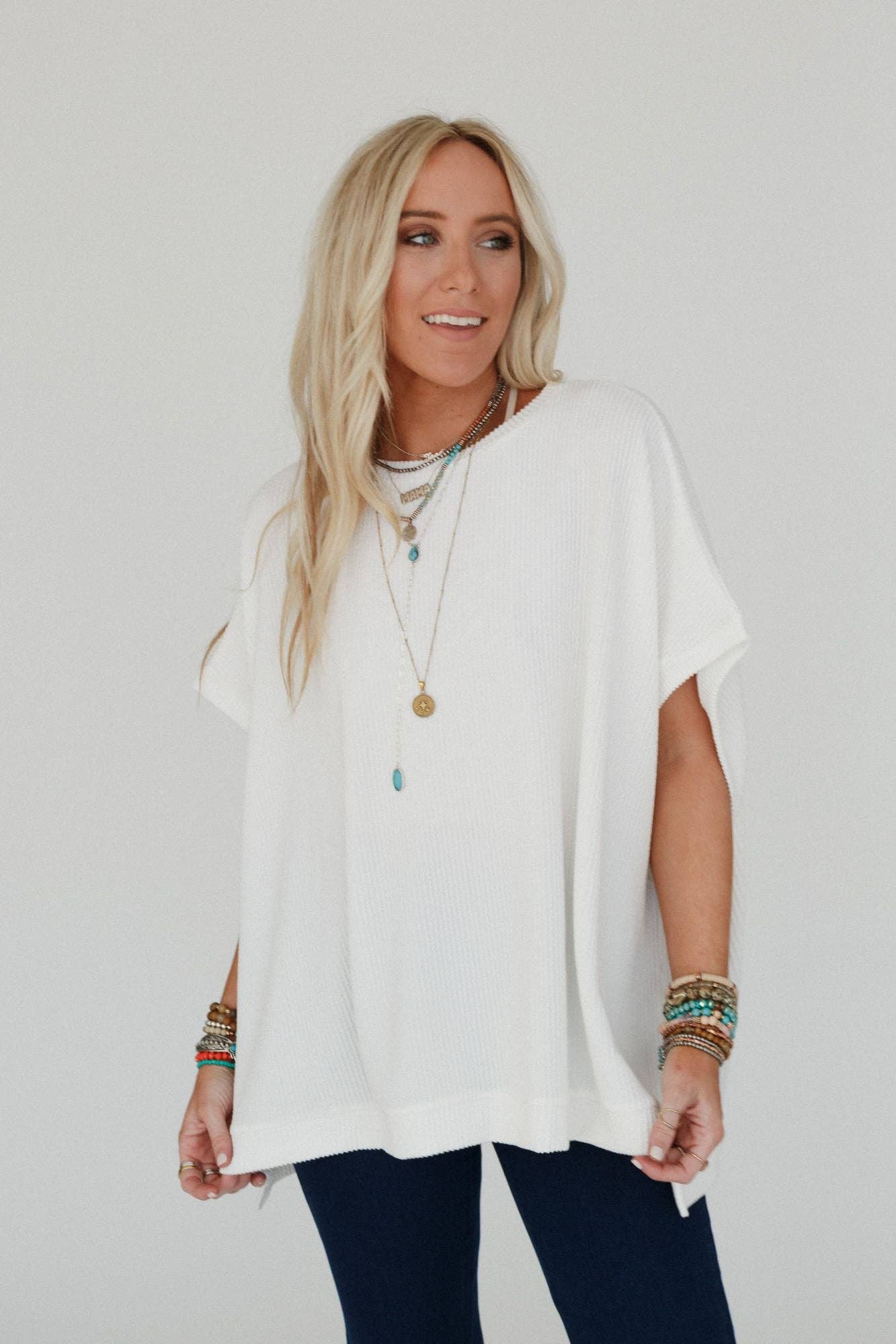 Moon Glow Texture Knit Top - Off White: XL