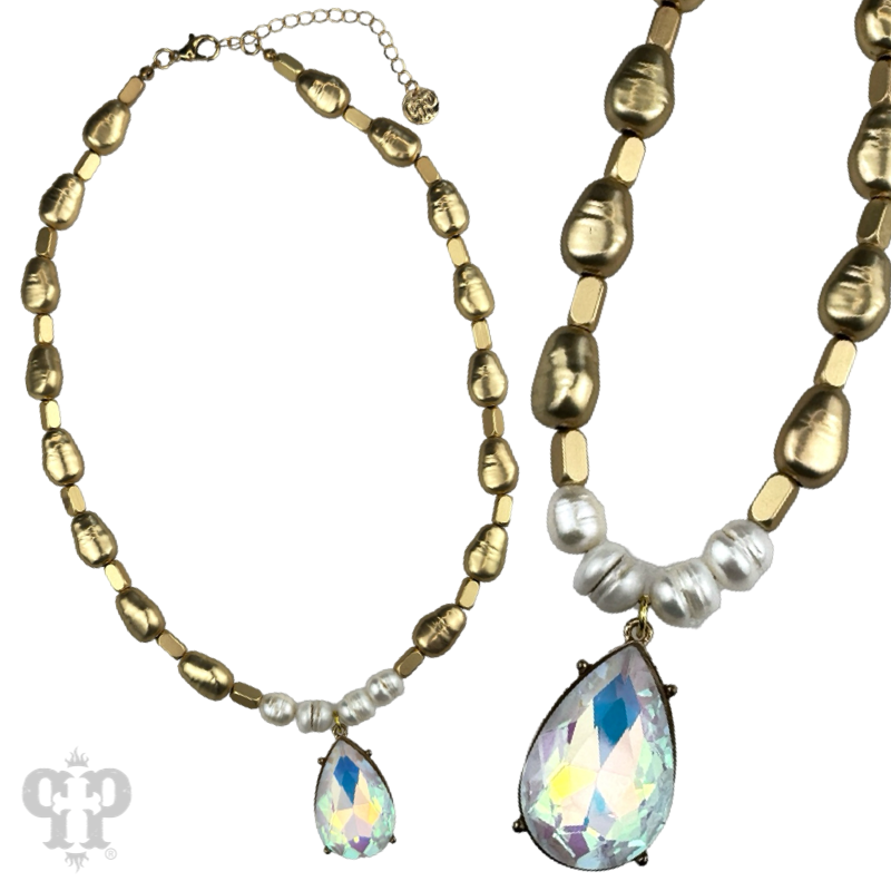 Gold and pearl bead necklace with pendant - LC: Gold