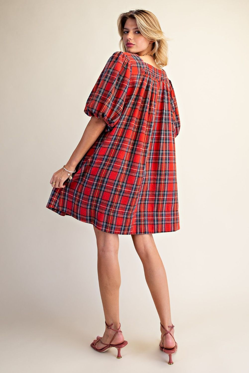 PUFF PLAID DRESS