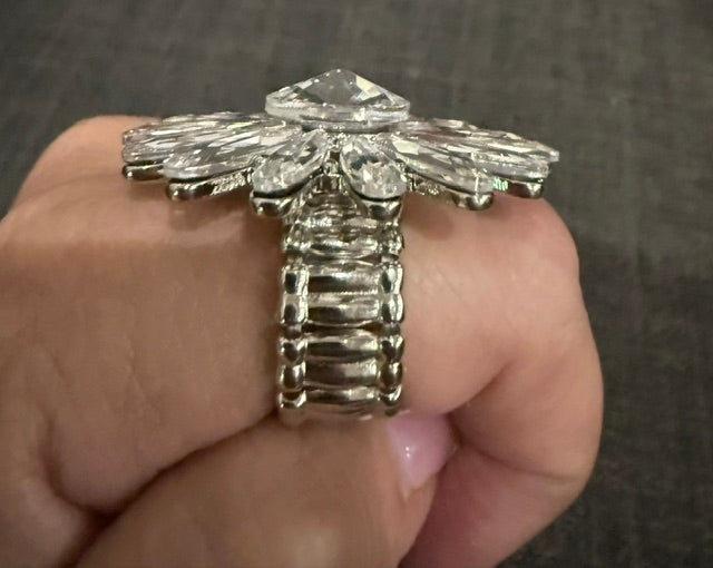 Clear Rhinestone Flower Ring