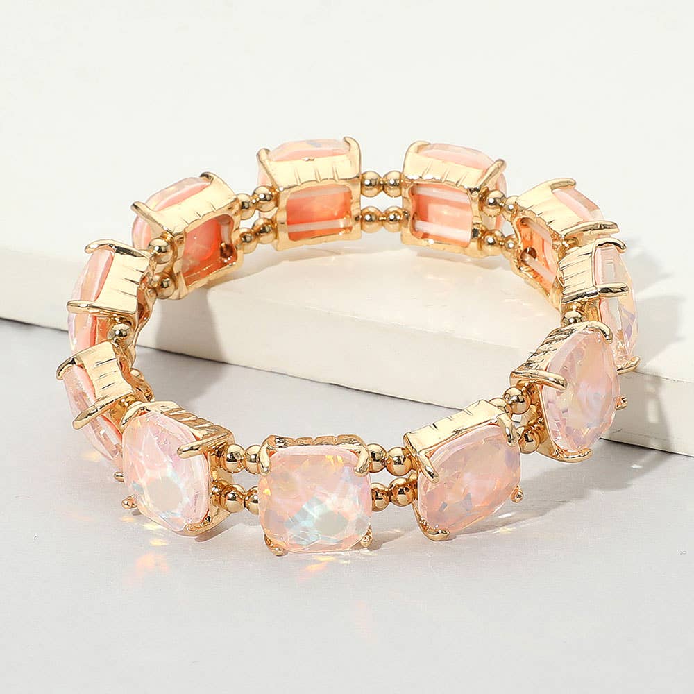 Cushion Square Stone Stretch Evening Bracelet: MU-AB