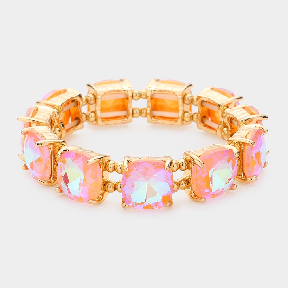 Cushion Square Stone Stretch Evening Bracelet: PK-AB