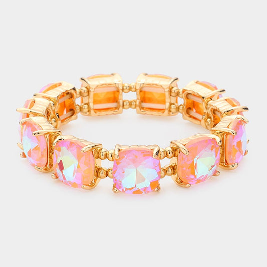Cushion Square Stone Stretch Evening Bracelet: PK-AB