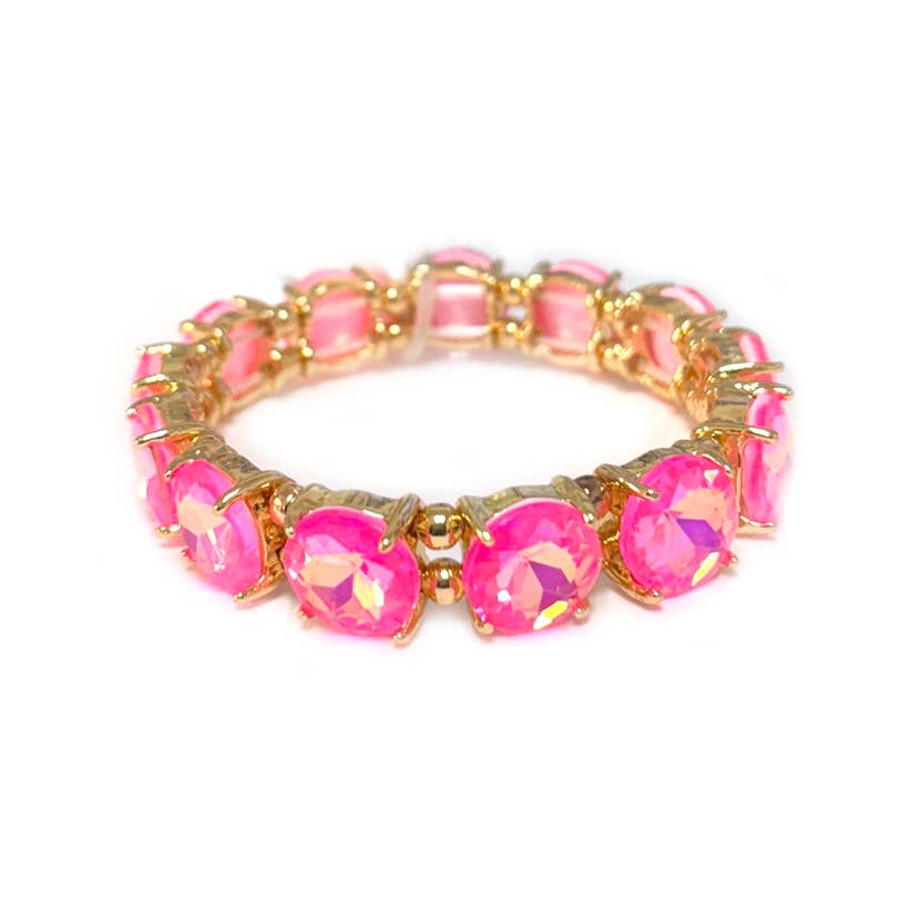Round Cut Glass Stretch Bracelet: NEON MINT AB