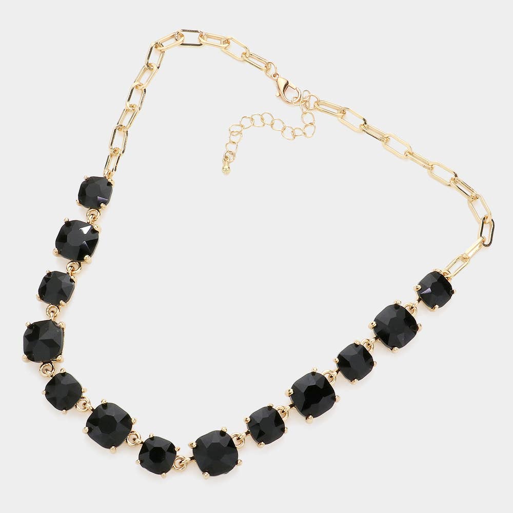 Cushion Square Stone Link Evening Necklace: AB,Blue