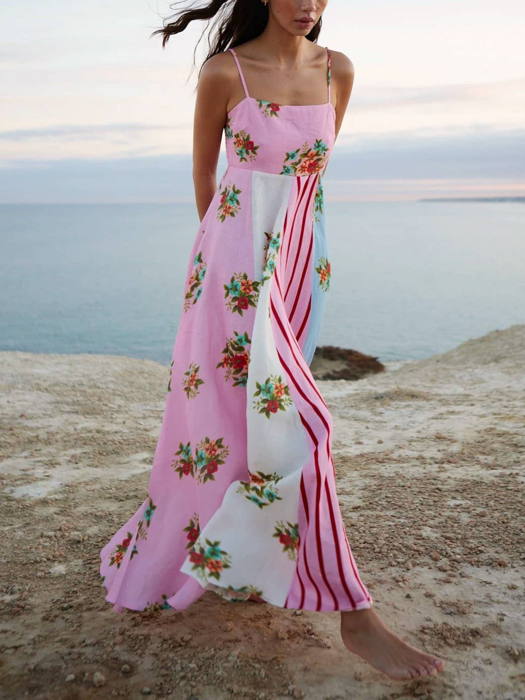 Resort Slip Blossoms Print Maxi Dress: Green / L