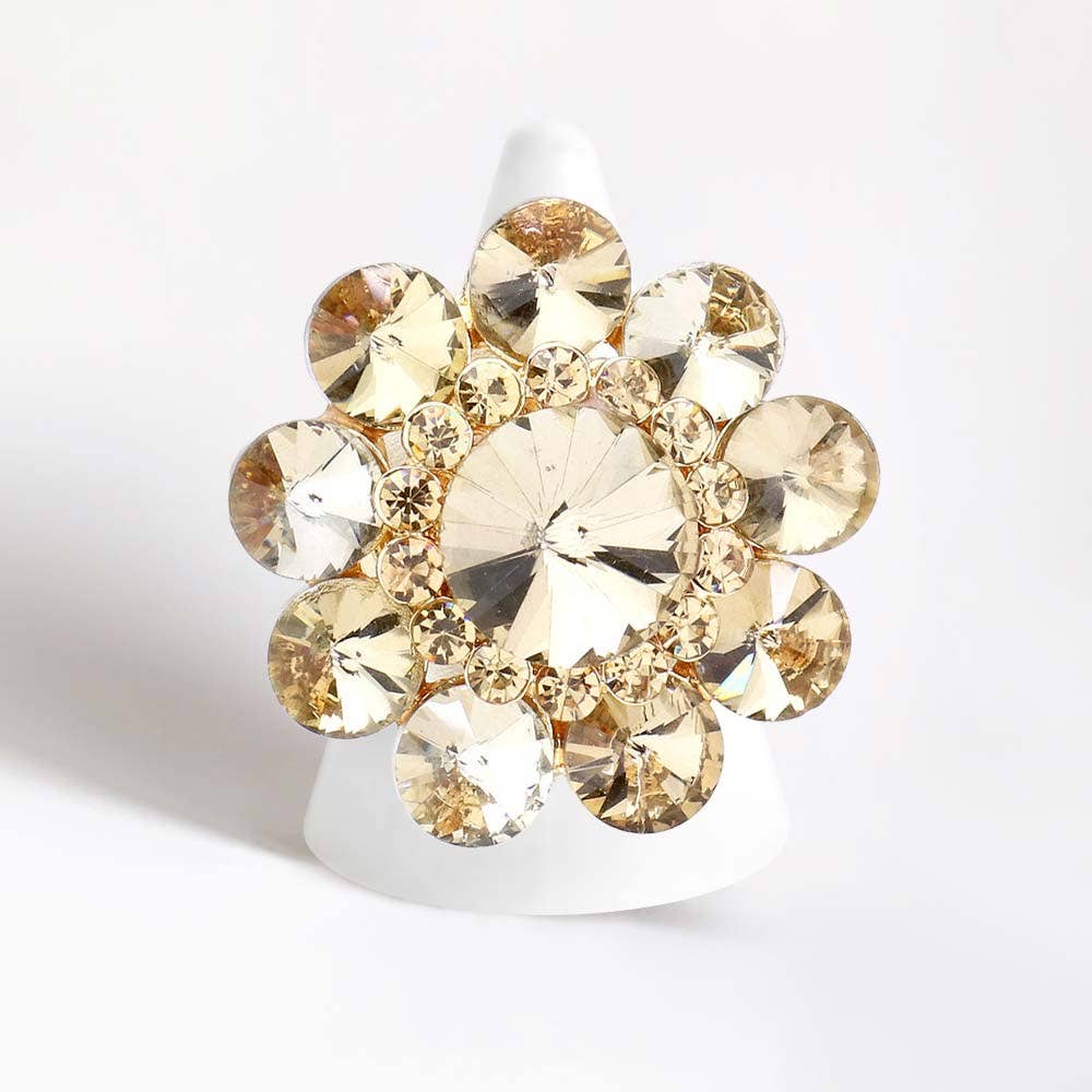 Round Crystal Flower Stretch Ring: Pink&Green
