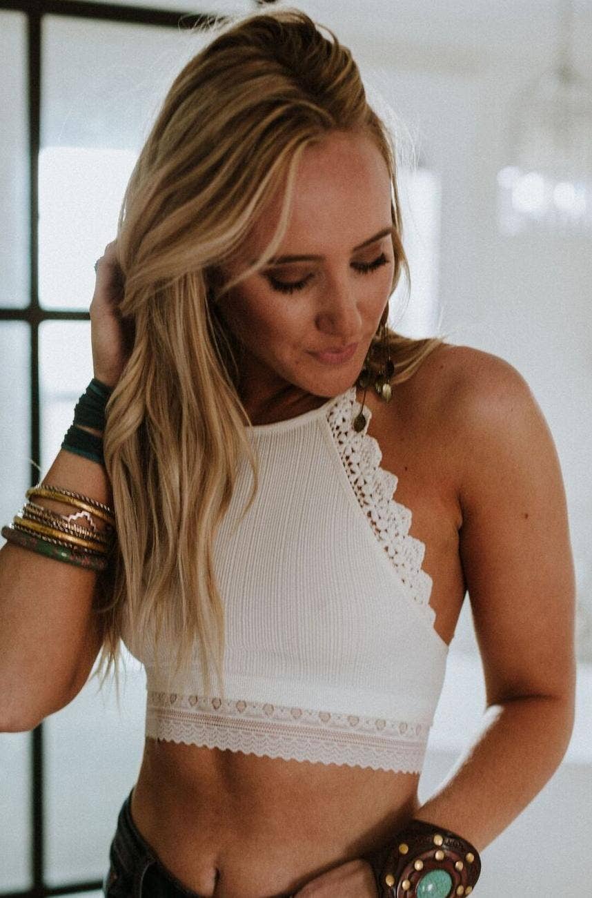 Light Of The Moon Crochet Trim Bralette - Ivory: Ivory / S