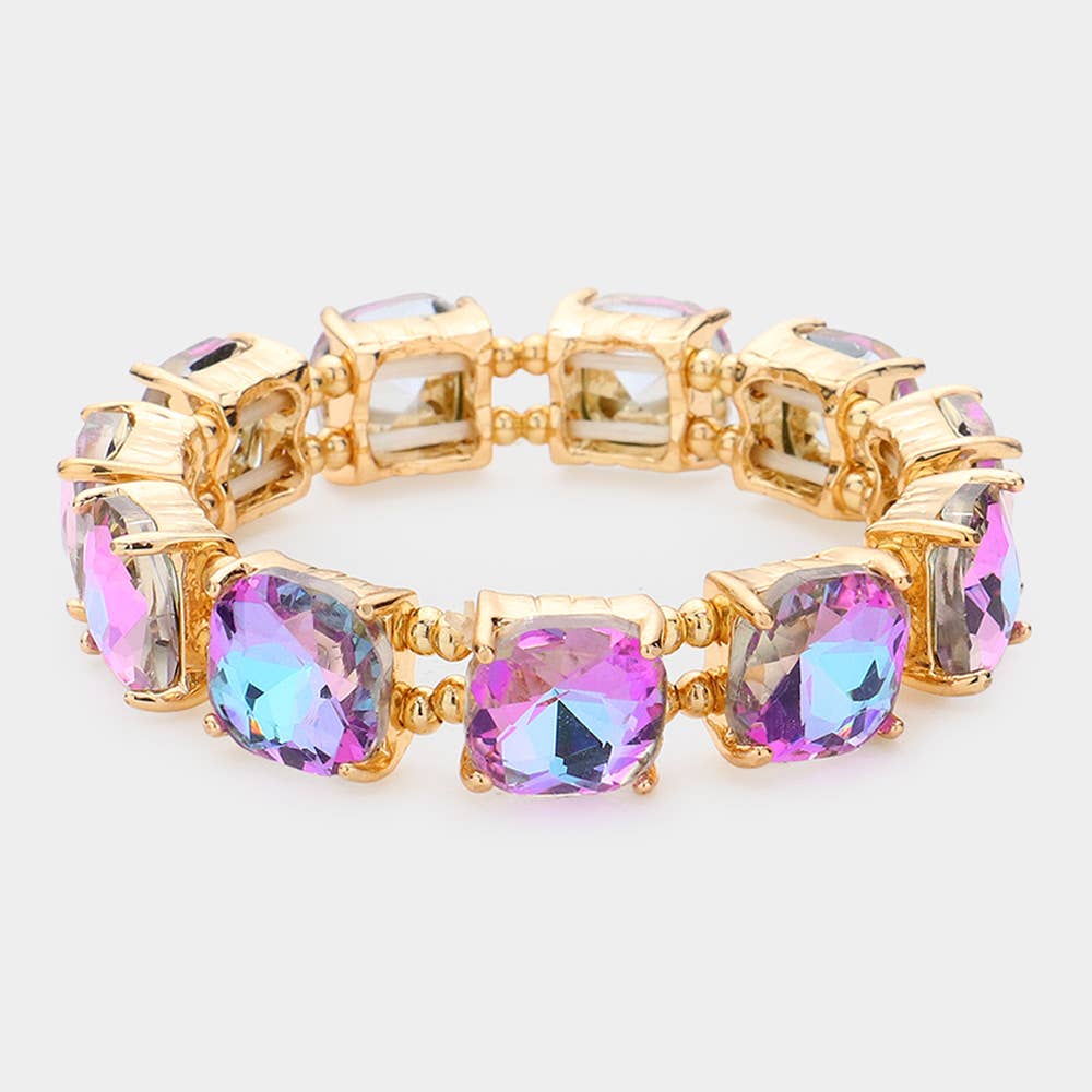 Cushion Square Stone Stretch Evening Bracelet: LV-AB
