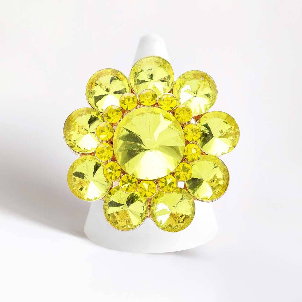 Round Crystal Flower Stretch Ring: AB,Silver