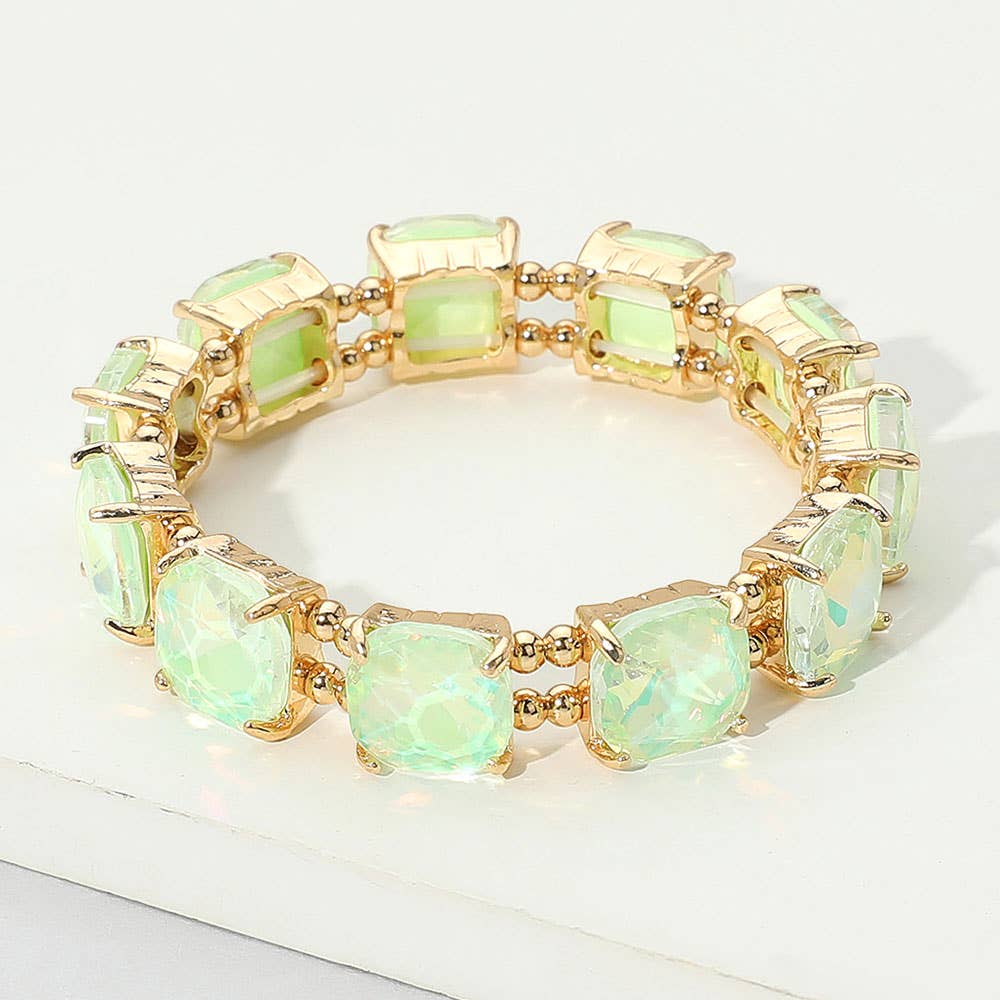 Cushion Square Stone Stretch Evening Bracelet: PK-AB