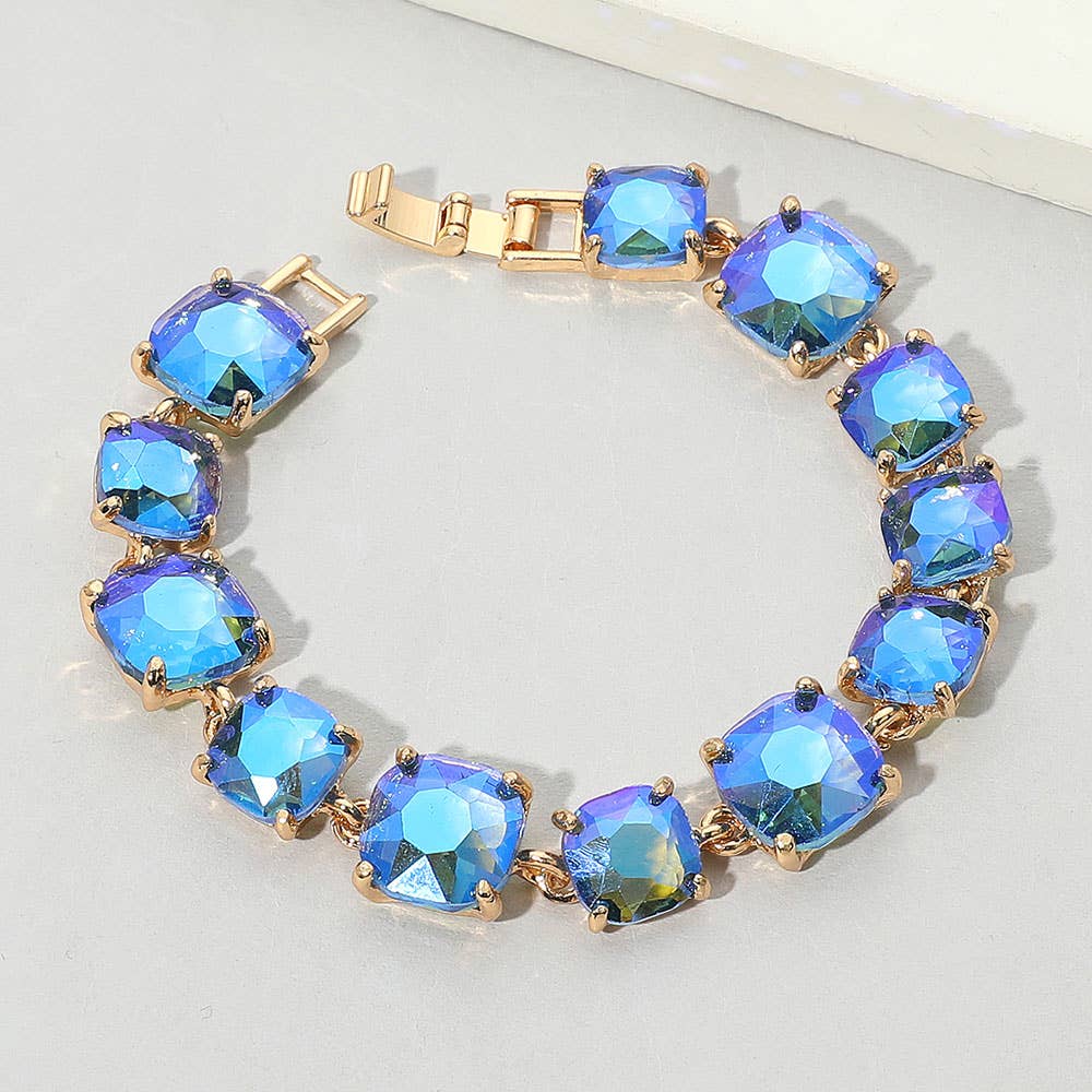 Cushion Square Stone Link Evening Bracelet: BL-AB