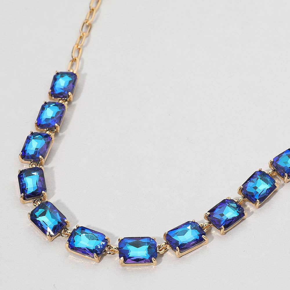 Cushion Rectangular Stone Cluster Link Evening Necklace: AB,Lavender