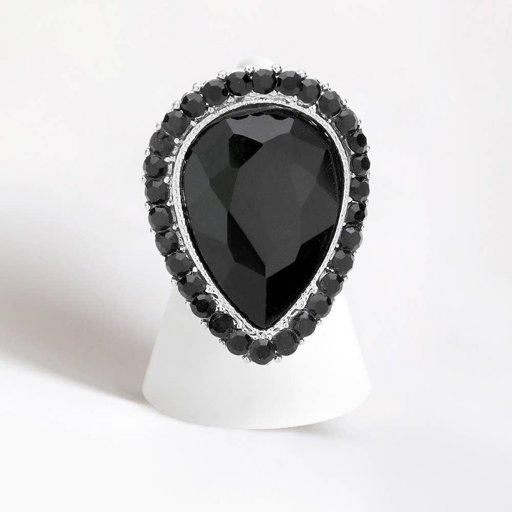 Crystal rhinestone teardrop stretch cocktail ring: Gold