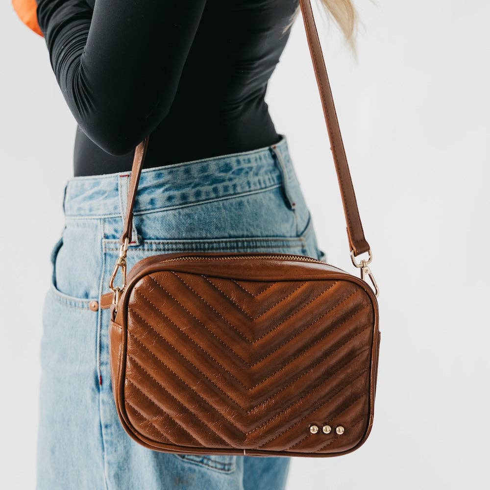 Coco Quilted Camera Crossbody Bag: Taupe