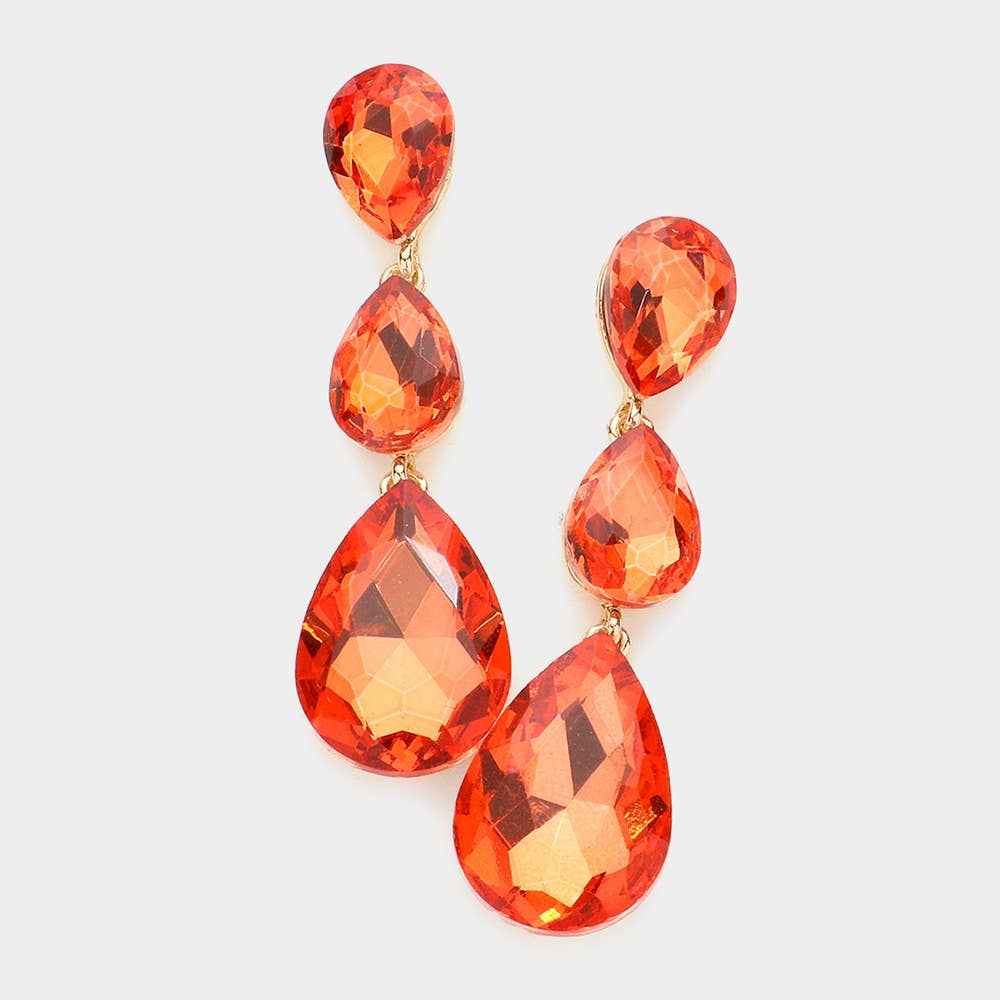 Triple Glass Crystal Teardrop Evening Earrings: Vitrail