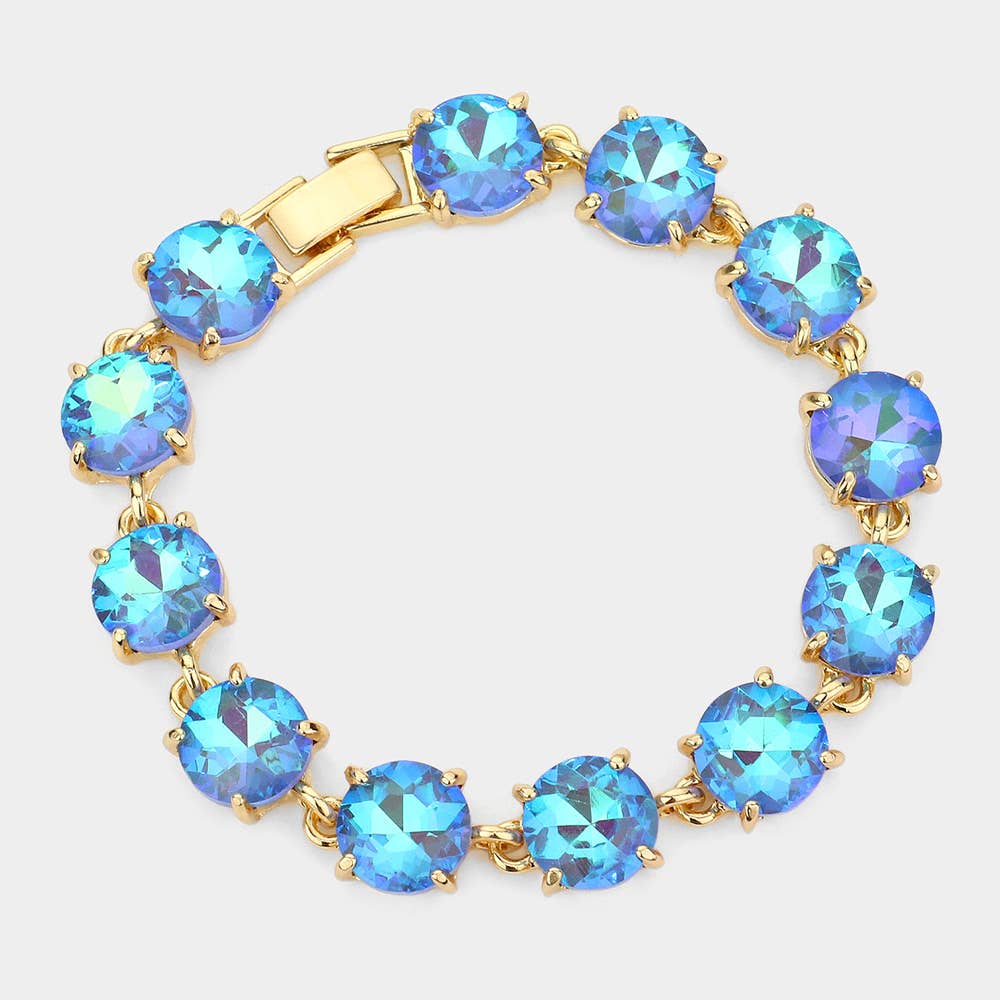 American USA Round Stone Link Evening Bracelet: AB,Multi