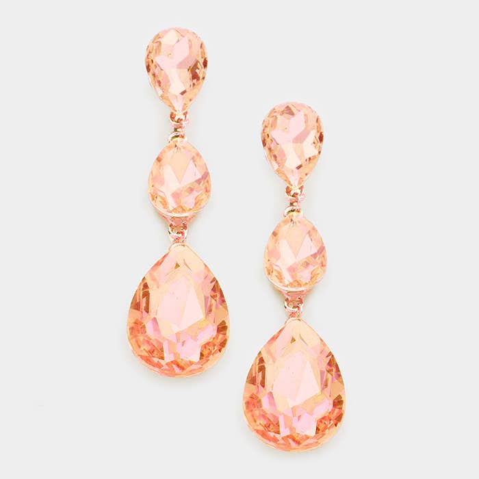 Triple Glass Crystal Teardrop Evening Earrings: Vitrail