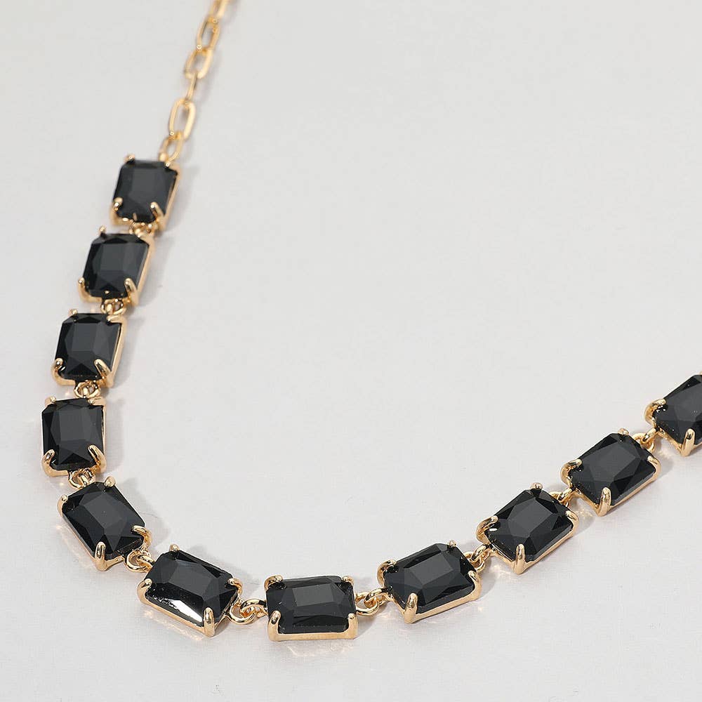 Cushion Rectangular Stone Cluster Link Evening Necklace: AB,Lavender