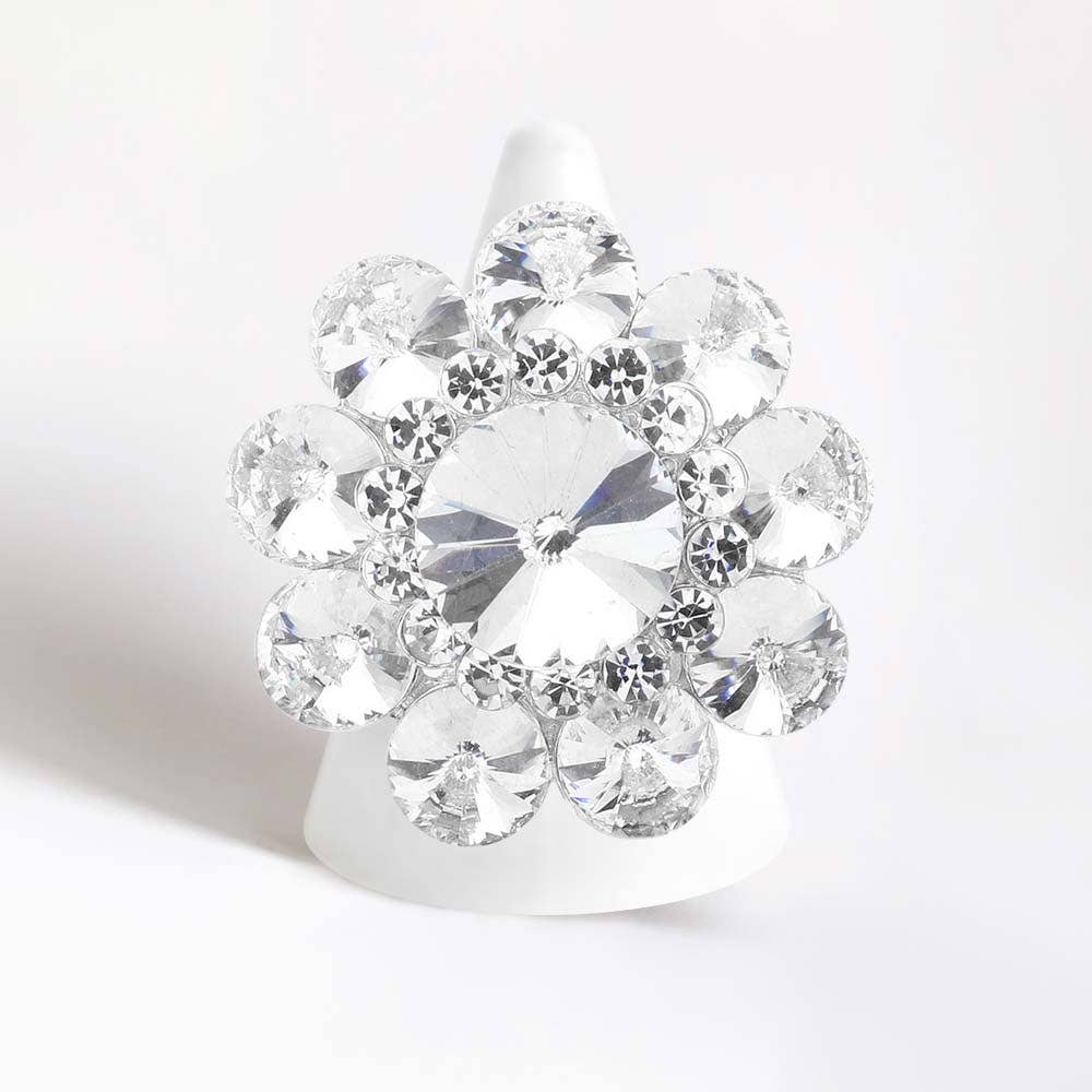 Round Crystal Flower Stretch Ring: AB,Gold