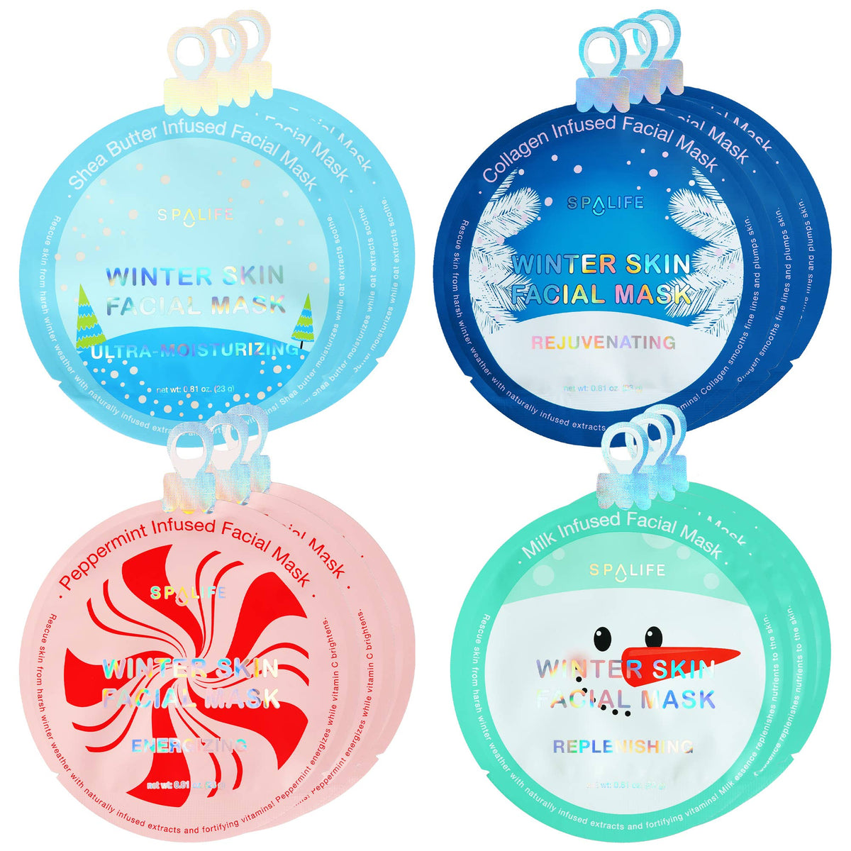Christmas Holiday Winter Skin Assorted Facial Mask  | 12Pk