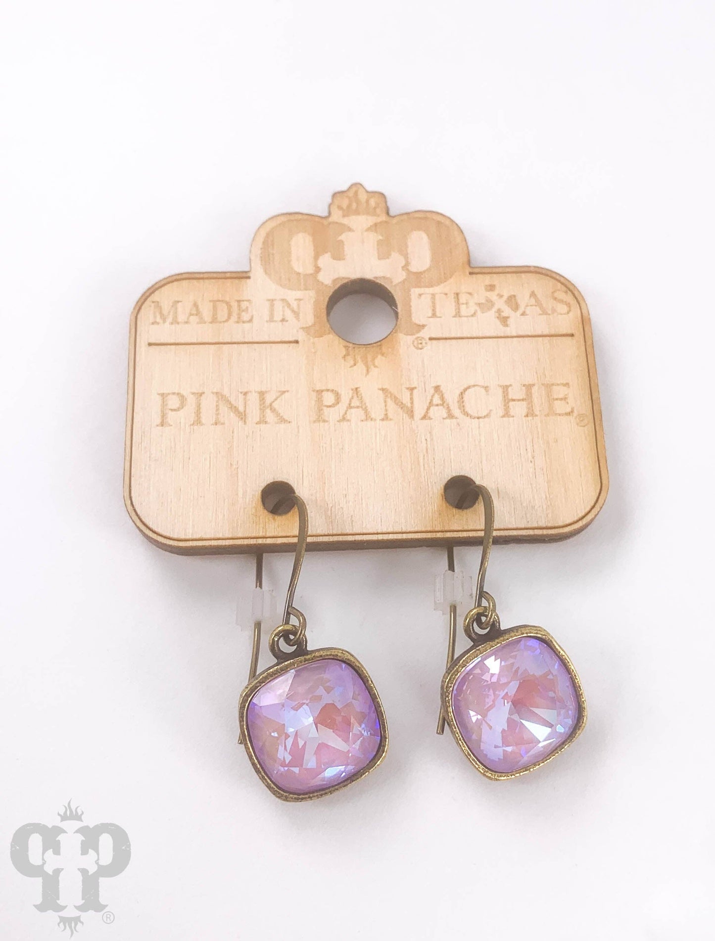 Austrian square crystal hook earring, 12mm: Clear/Bronze