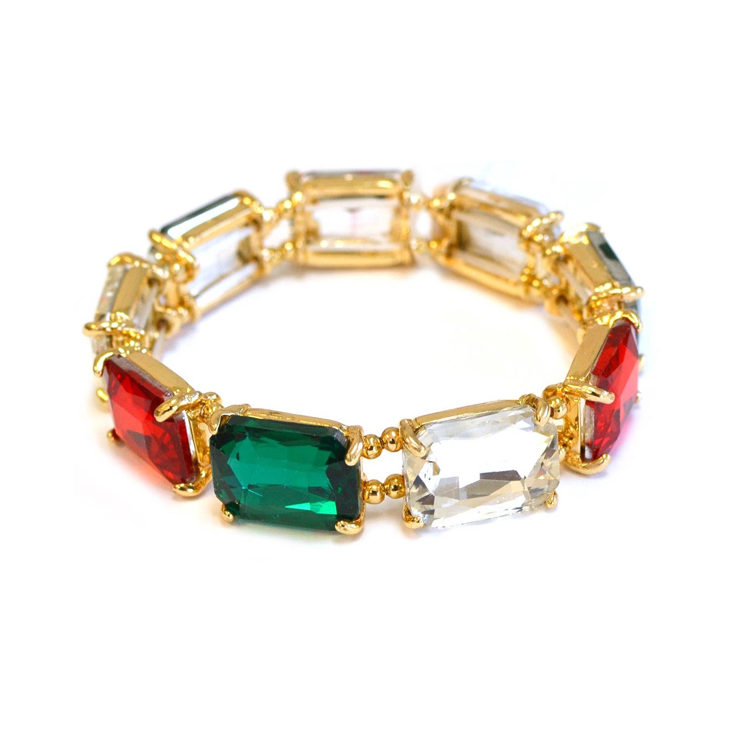Rectangular Glass Crystal Linked Stretch Bracelet: NEON-MULTI