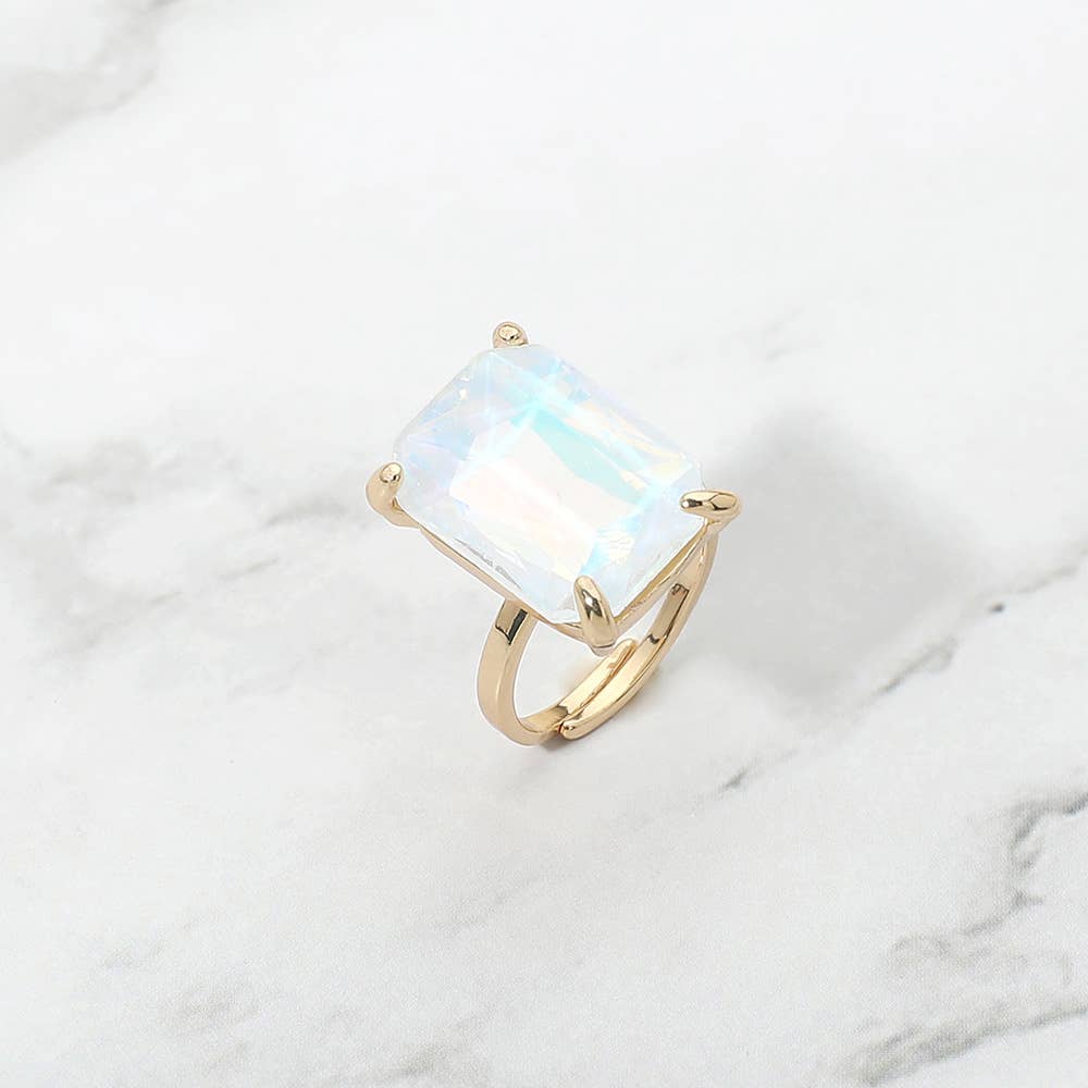 Bold Emerald Cut Stone Cluster Accent Adjustable Ring: AB,Blue