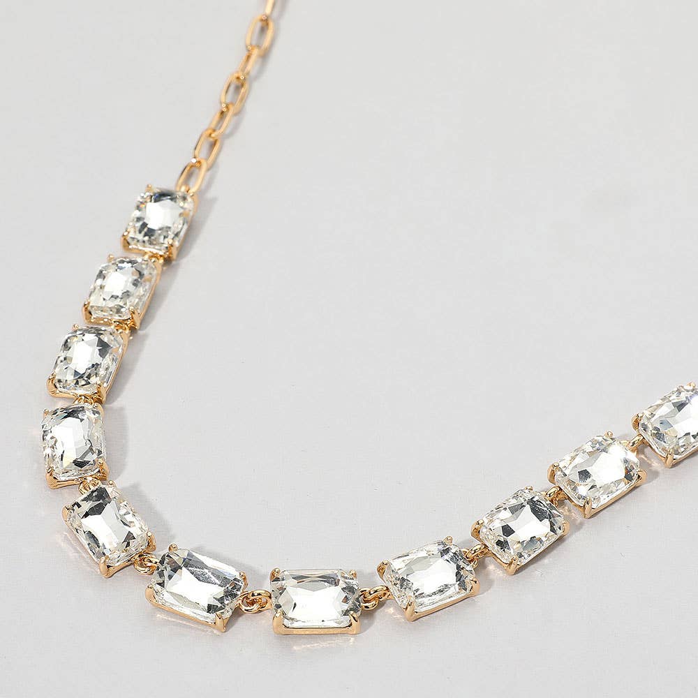 Cushion Rectangular Stone Cluster Link Evening Necklace: AB,Multi