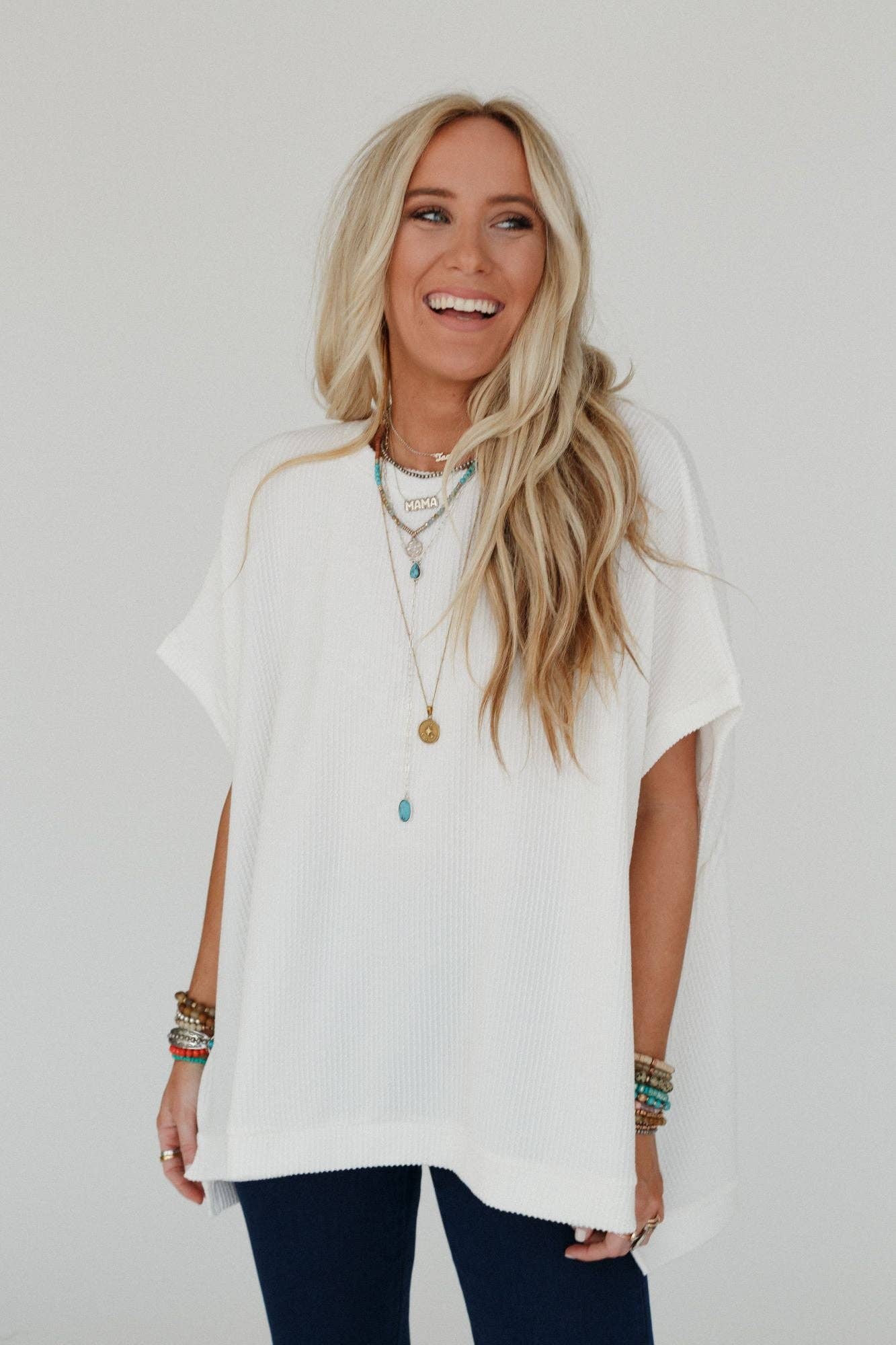Moon Glow Texture Knit Top - Off White: S