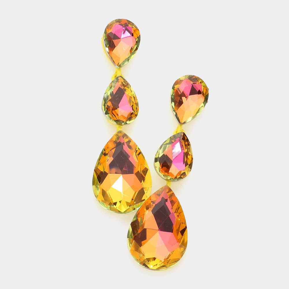 Triple Glass Crystal Teardrop Evening Earrings: Vitrail