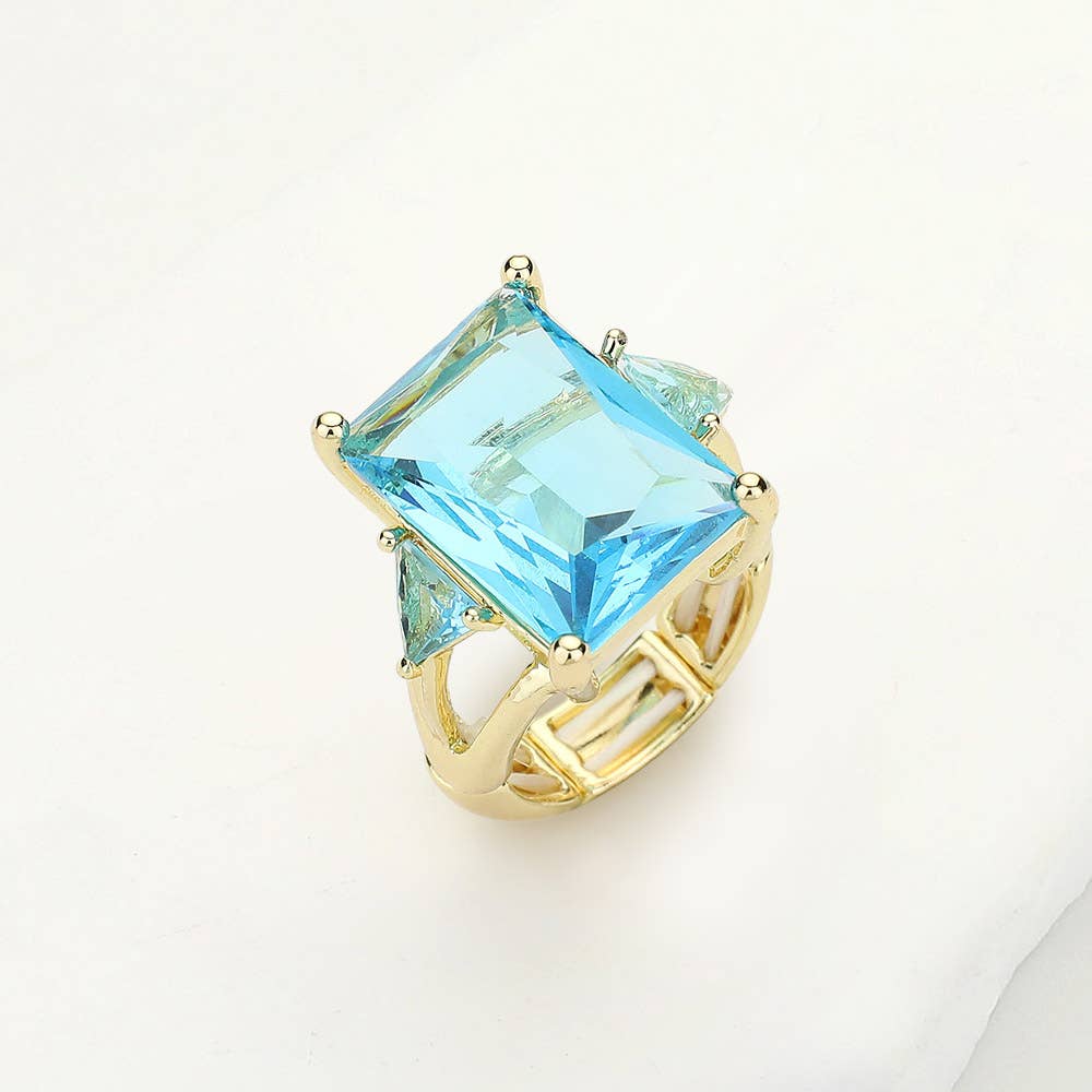 Rectangle Crystal Stretch Ring: Pink