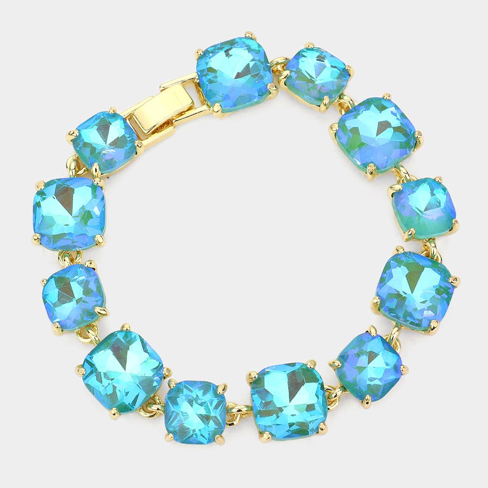Cushion Square Stone Link Evening Bracelet: BL-AB