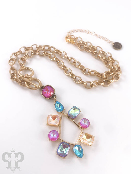 Rhinestone pendant necklace with Austrian crystal: Light Multi-Color