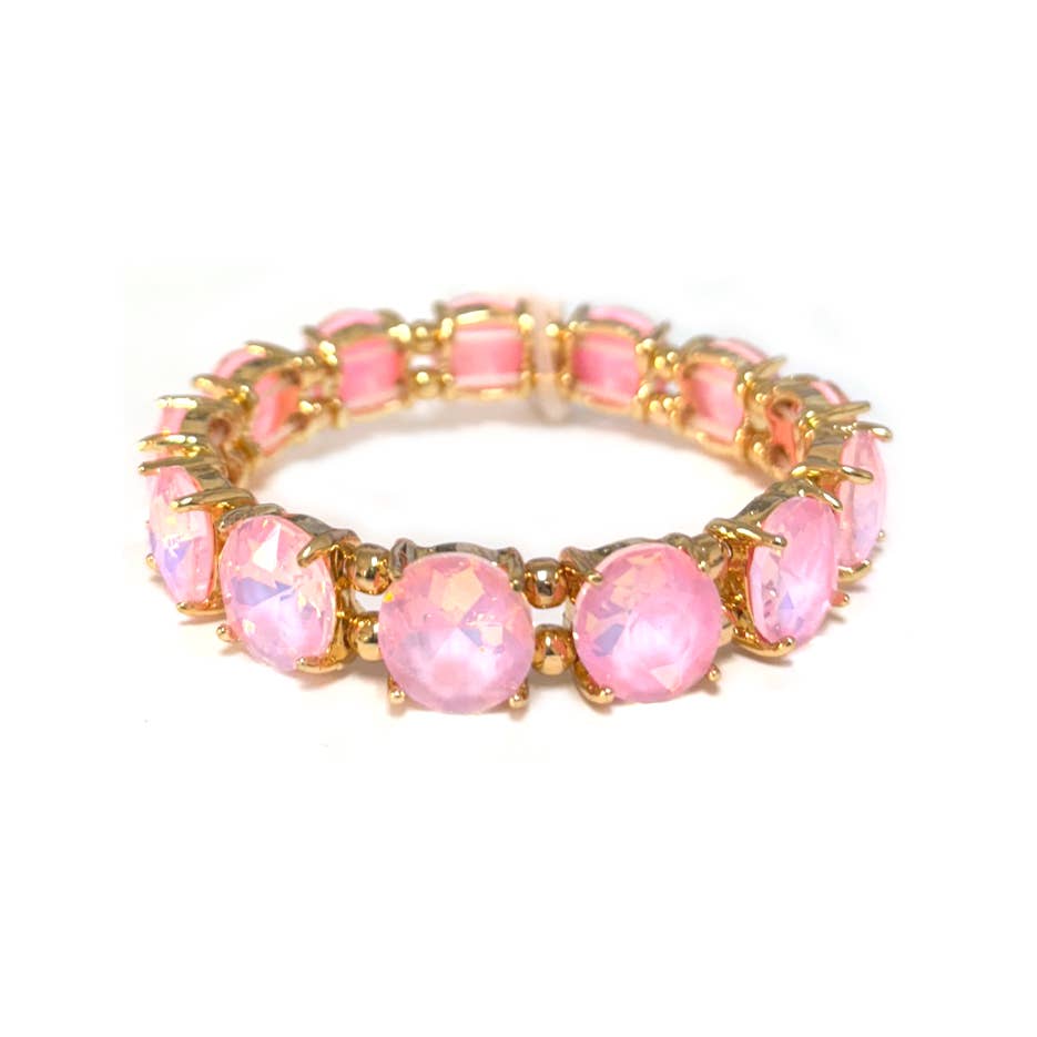Round Cut Glass Stretch Bracelet: NEON MINT AB