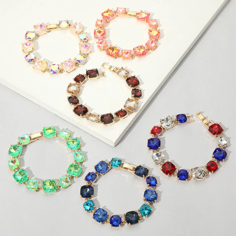 Cushion Square Stone Link Evening Bracelet: BL-AB