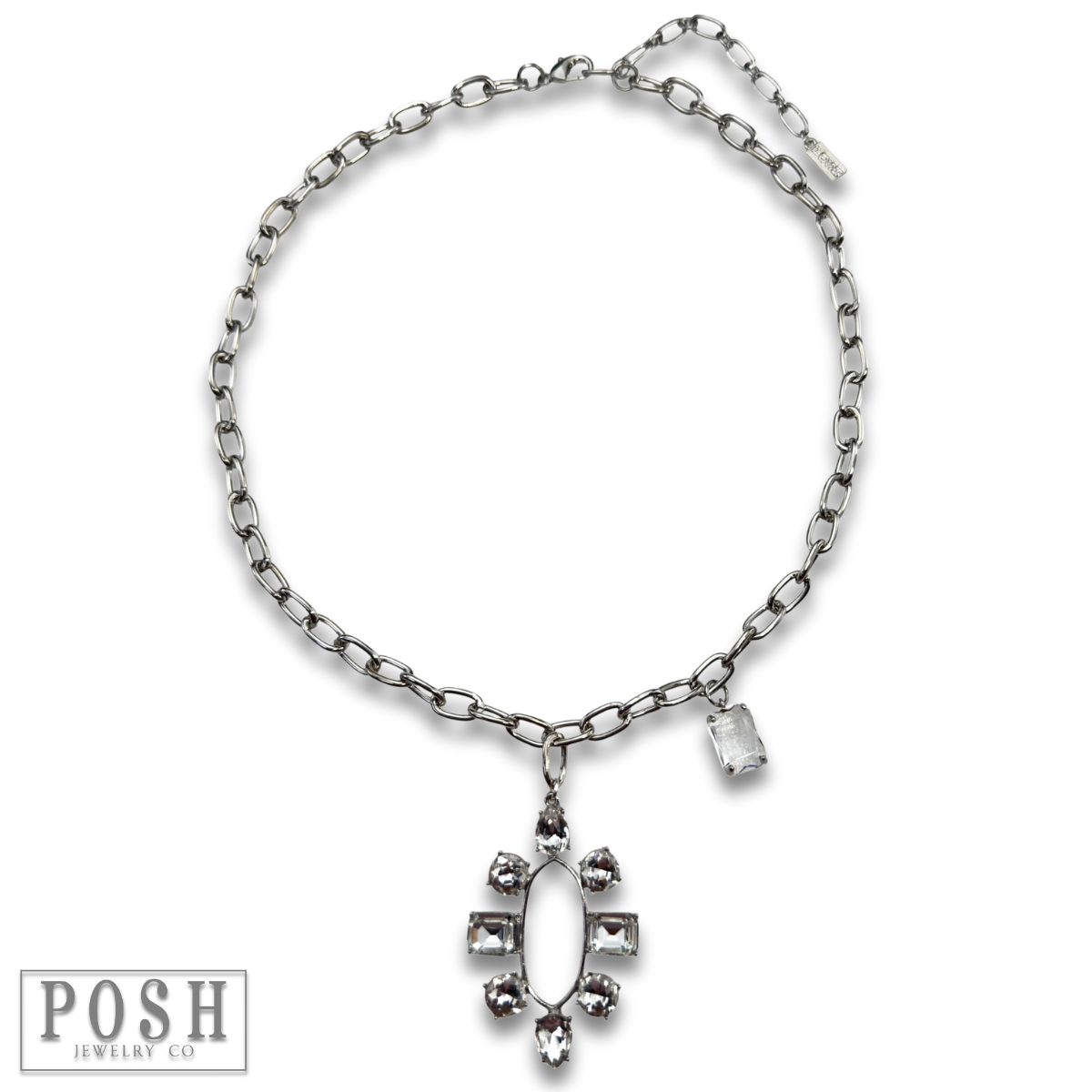 Rhinestone pendant and chain necklace: Gold
