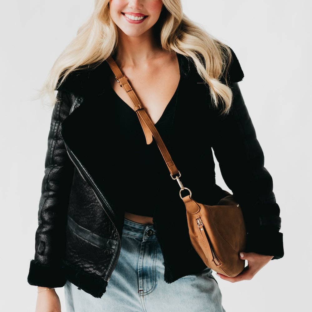 Netty Nubuck Crossbody: Black